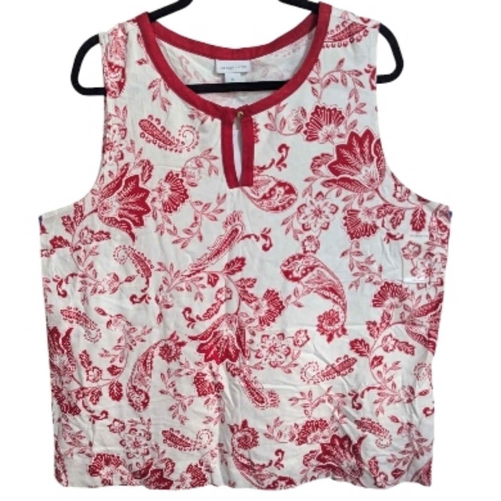 Liz Claiborne Sleeveless Blouse XL Red Floral Paisley W-474